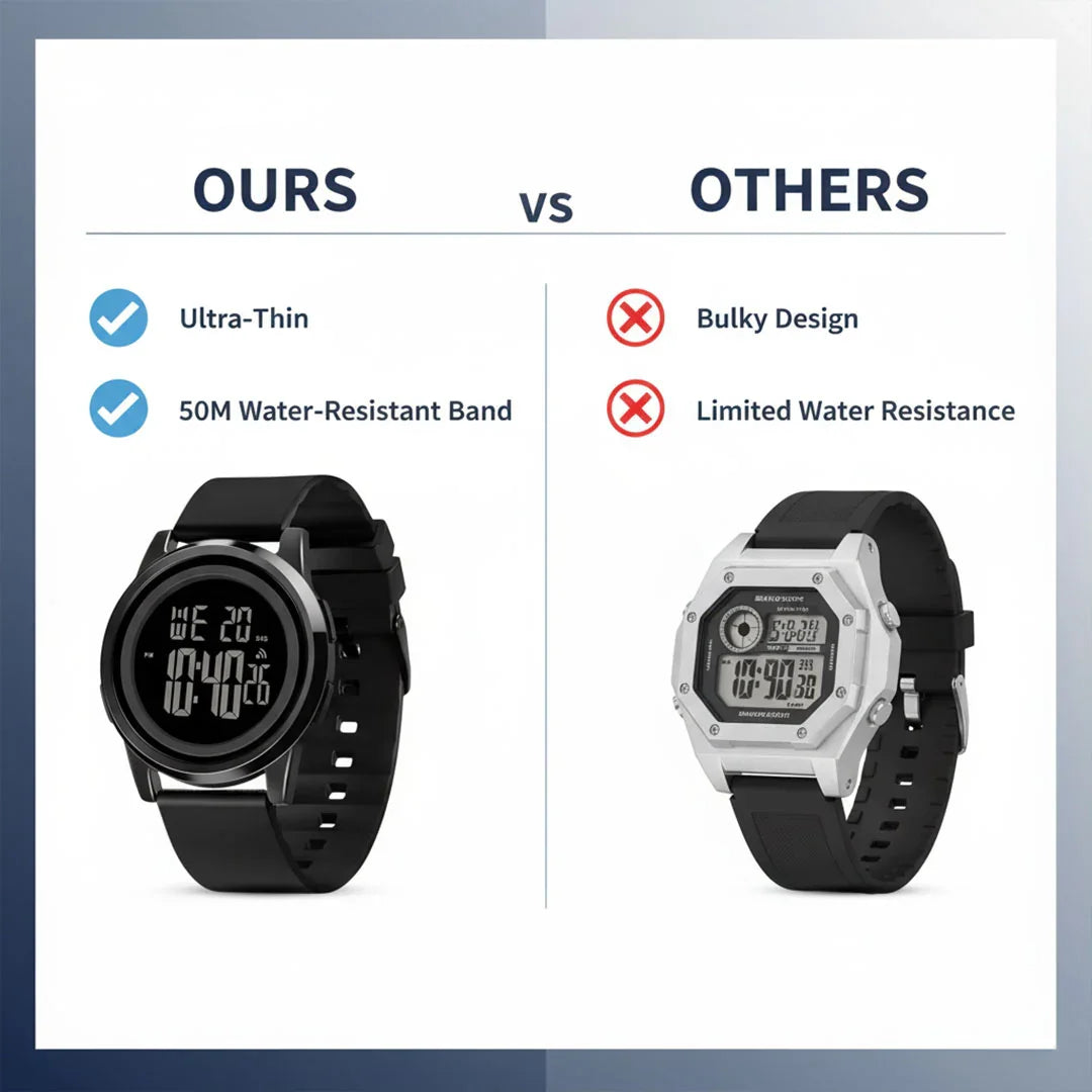 Ultra-Thin Watch - Water-Resistant - Digital Display