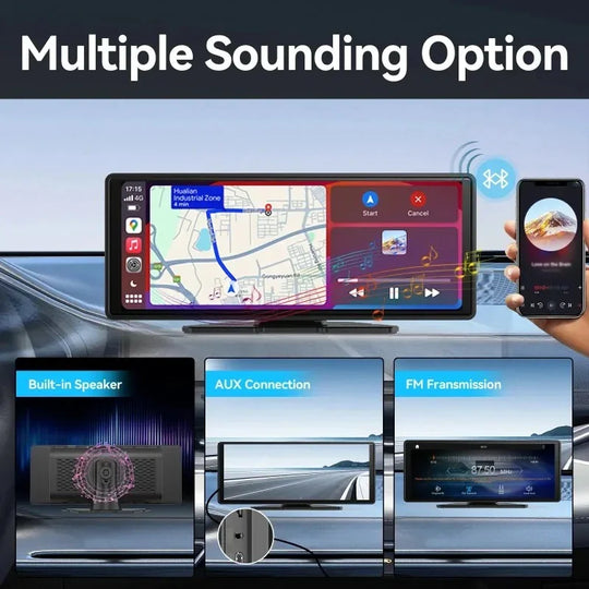10.25-inch Wireless Display for Car with Android Auto and GPS Navigation