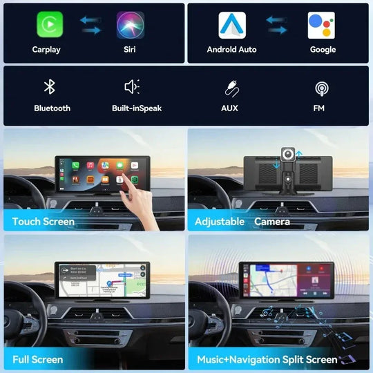 10.25-inch Wireless Display for Car with Android Auto and GPS Navigation