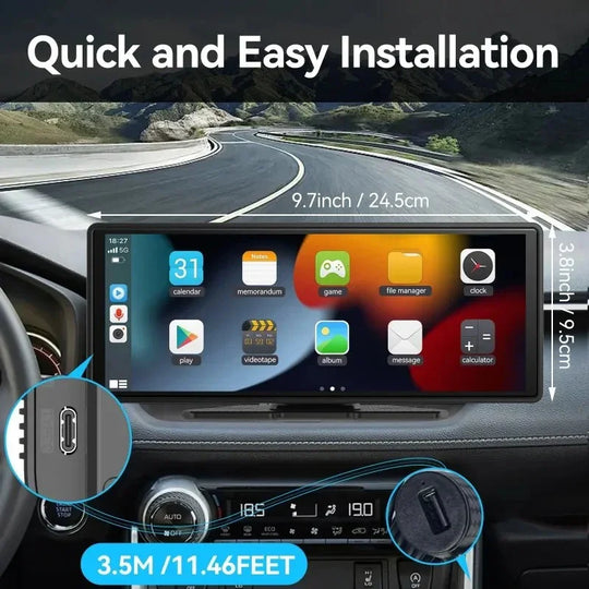 10.25-inch Wireless Display for Car with Android Auto and GPS Navigation