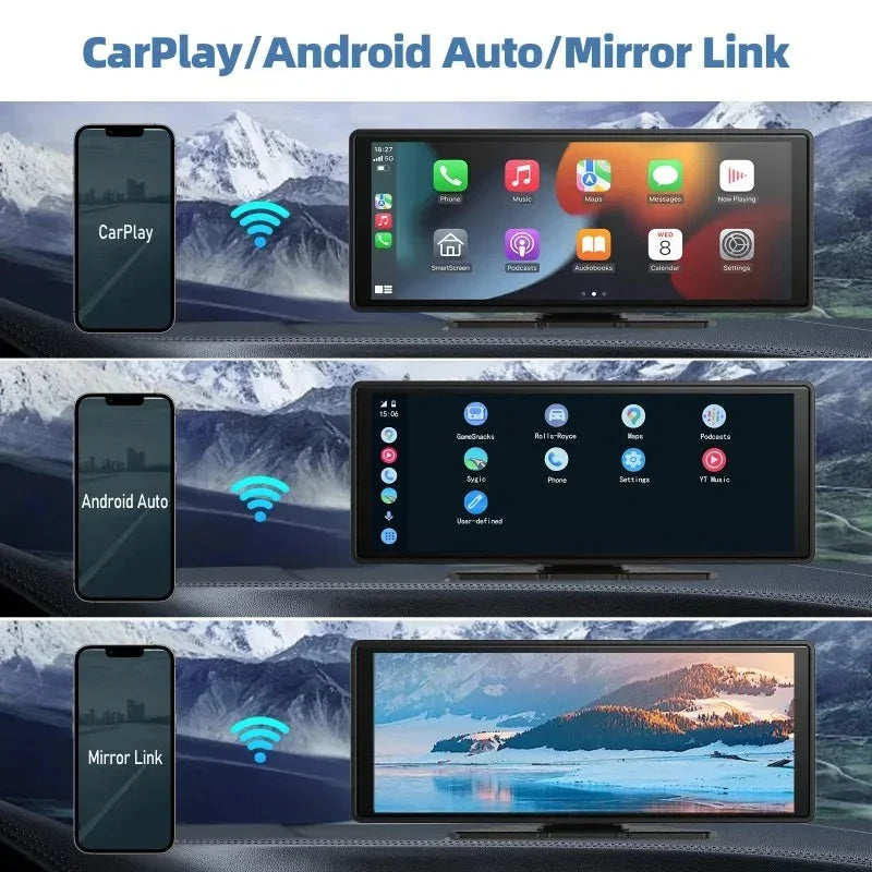 10.25-inch Wireless Display for Car with Android Auto and GPS Navigation