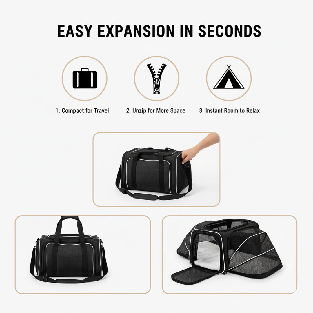 Expandable Pet Carrier - Travel-Friendly - Mesh Design