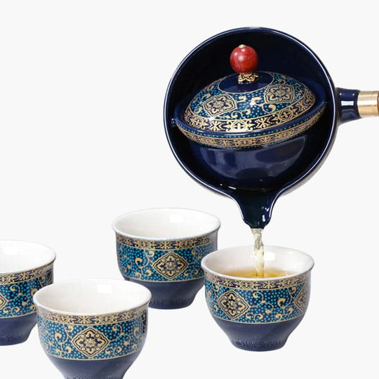 Ceramic Tea Pot Set - Rotating Design - Infuser Included