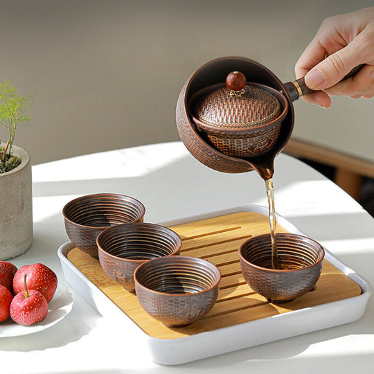 Ceramic Tea Pot Set - Rotating Design - Infuser Included