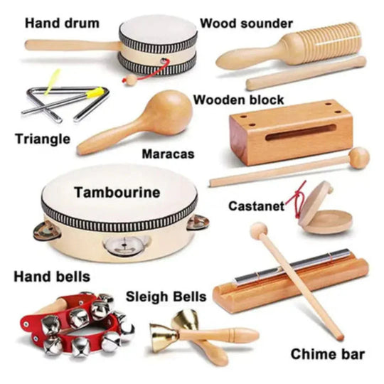 Children's Music Kit - Wooden Instruments - 10 Piece Set