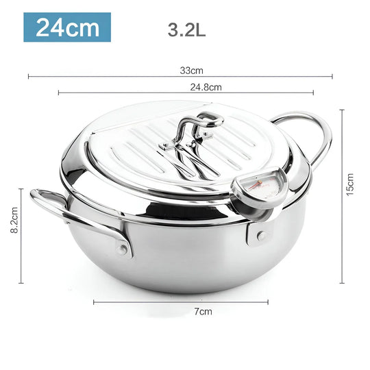 Deep Fryer Pot - Stainless Steel - Thermometer