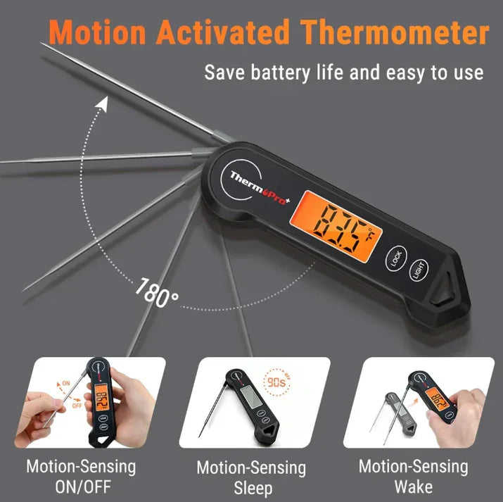 Digital Food Thermometer - Backlit Display - Foldable Probe