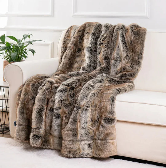 Faux Fur Throw Blanket - Soft Mink - Decorative Design