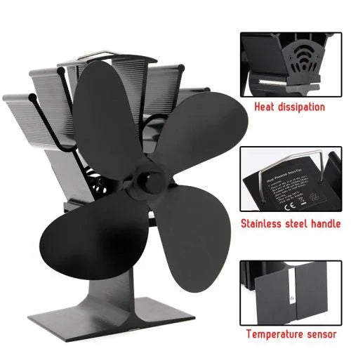 Fireplace Fan - Heat Powered - 4 Blade