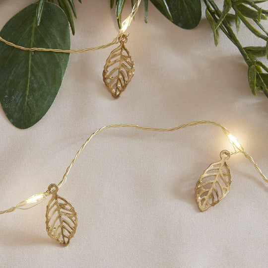 Gold Leaf String Lights - Christmas Decorations - Warm White Glow