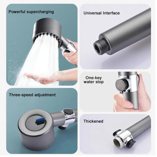 High-Pressure Showerhead - Filtration System - Water-Saving Design