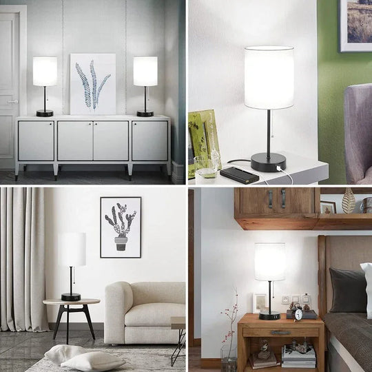 Lamp - USB Ports - Modern Black Set