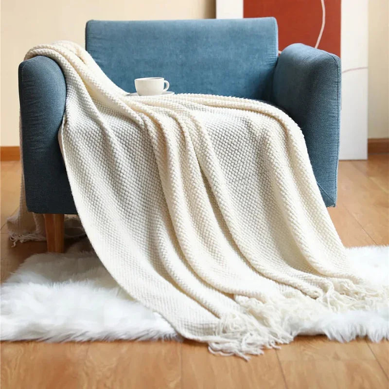 Merino-Style Blanket - Tassels - Acrylic Fabric