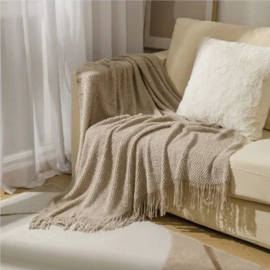 Merino-Style Blanket - Tassels - Acrylic Fabric