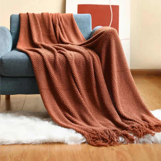 Merino-Style Blanket - Tassels - Acrylic Fabric