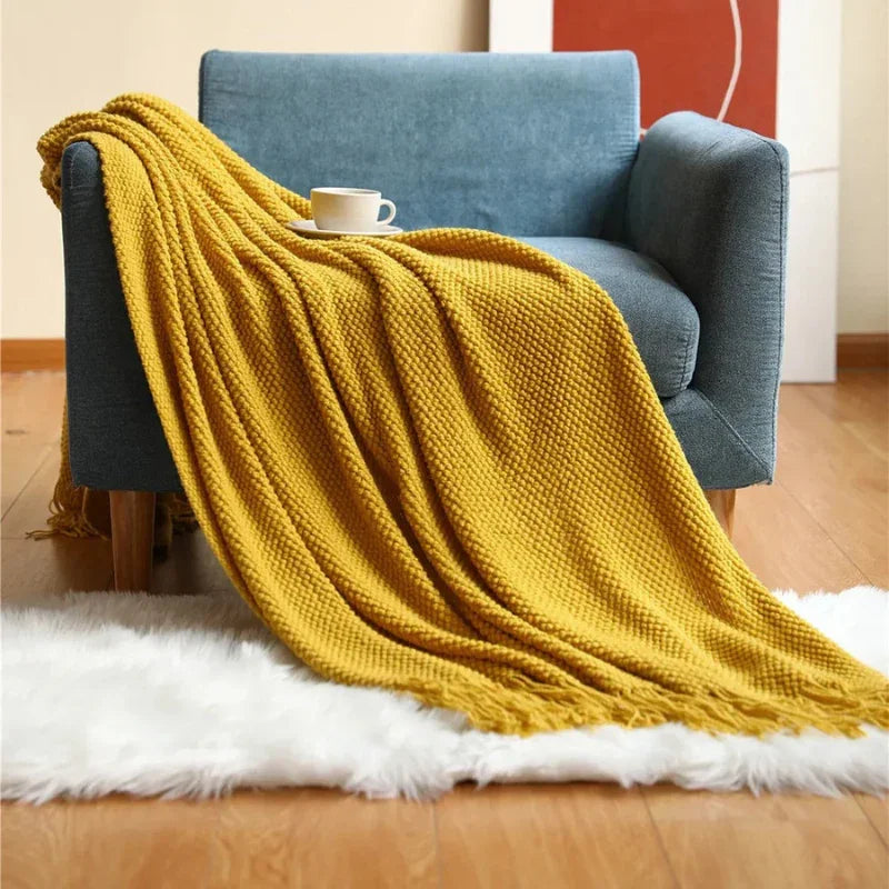 Merino-Style Blanket - Tassels - Acrylic Fabric