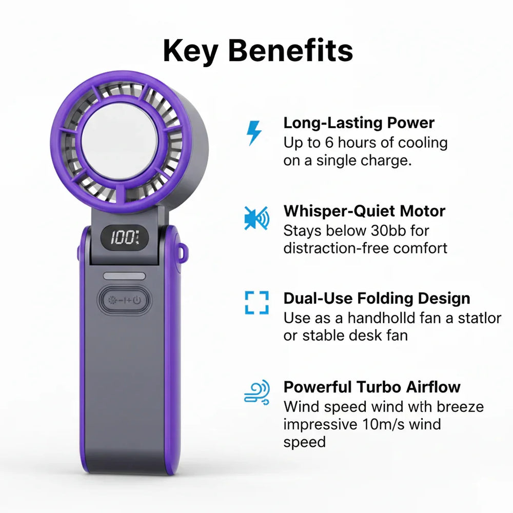 Mini Handheld Fan - Rechargeable - Folding Design