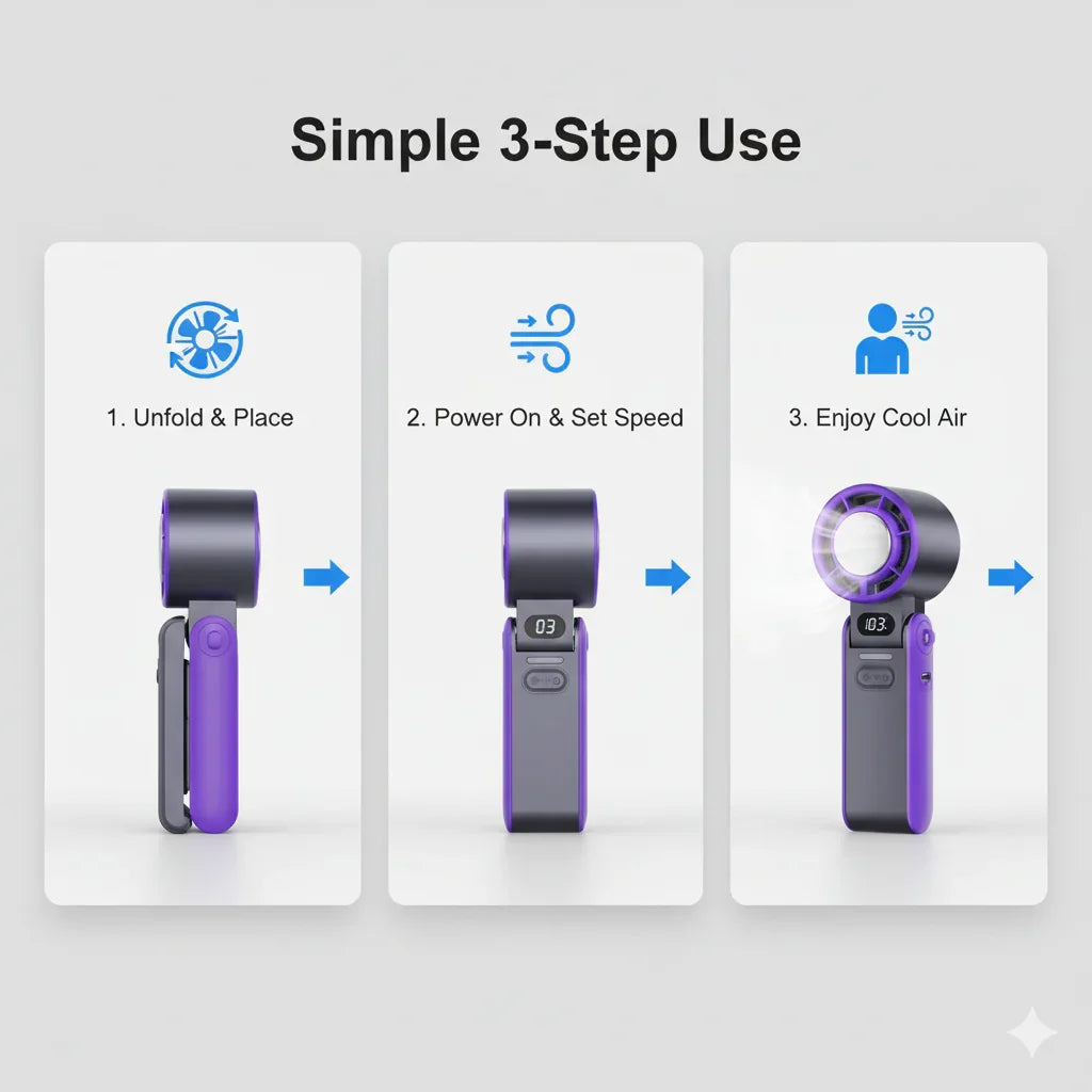 Mini Handheld Fan - Rechargeable - Folding Design