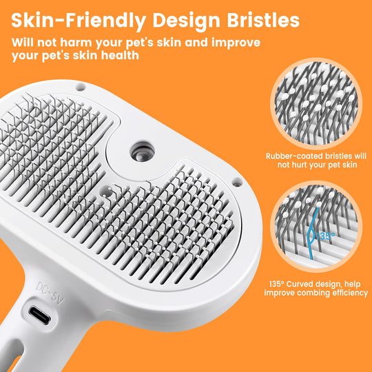 Pet Grooming Brush - Steam Spray - Self Cleaning