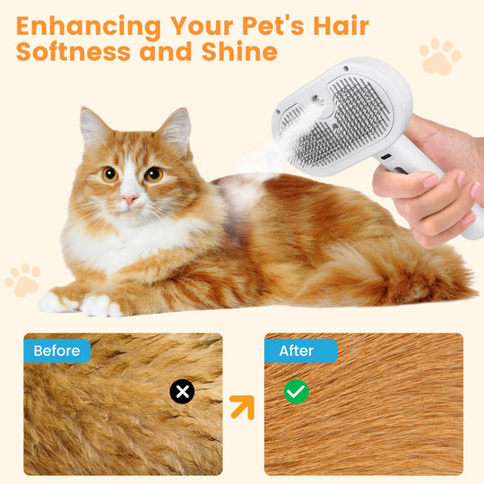 Pet Grooming Brush - Steam Spray - Self Cleaning