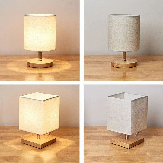 Table Lamp - Fabric Shade - Wooden Base