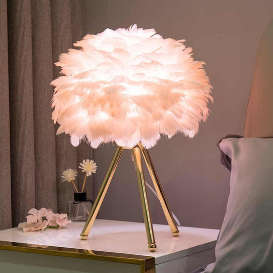 Table Lamp - Feather Shade - Tripod Base