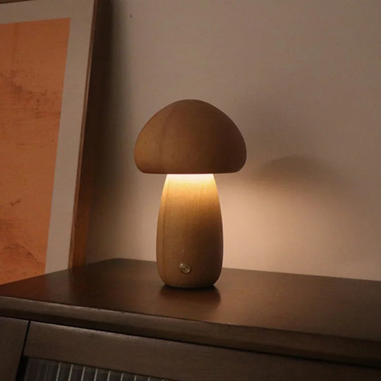 Table Lamp - Wooden Design - Mushroom Shape
