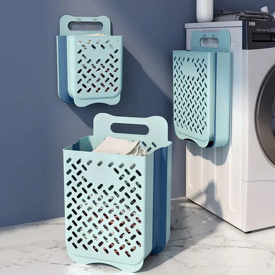 Wall-Mounted Laundry Basket - Foldable Design - Mesh Build