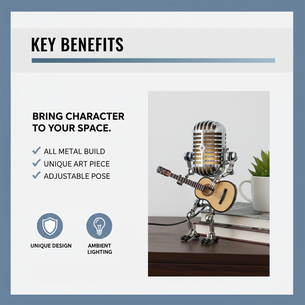 Metal Robot Lamp - Vintage Design - Guitar Accessory