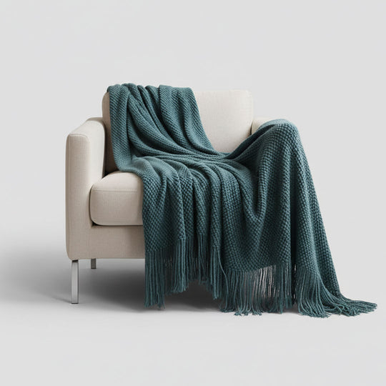 Merino-Style Blanket - Tassels - Acrylic Fabric