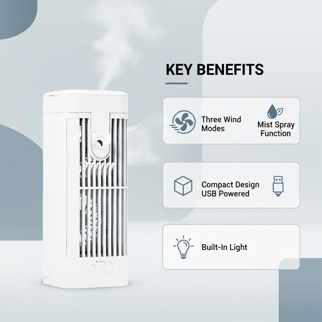 Portable Air Cooler - Desk Fan - Spray Cooling