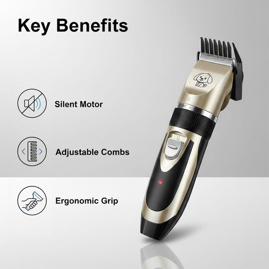 Dog Grooming Trimmer Set - Silent Motor - Adjustable Combs