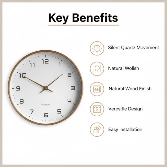 Wooden Wall Clock - Minimalist Design - Silent Movement