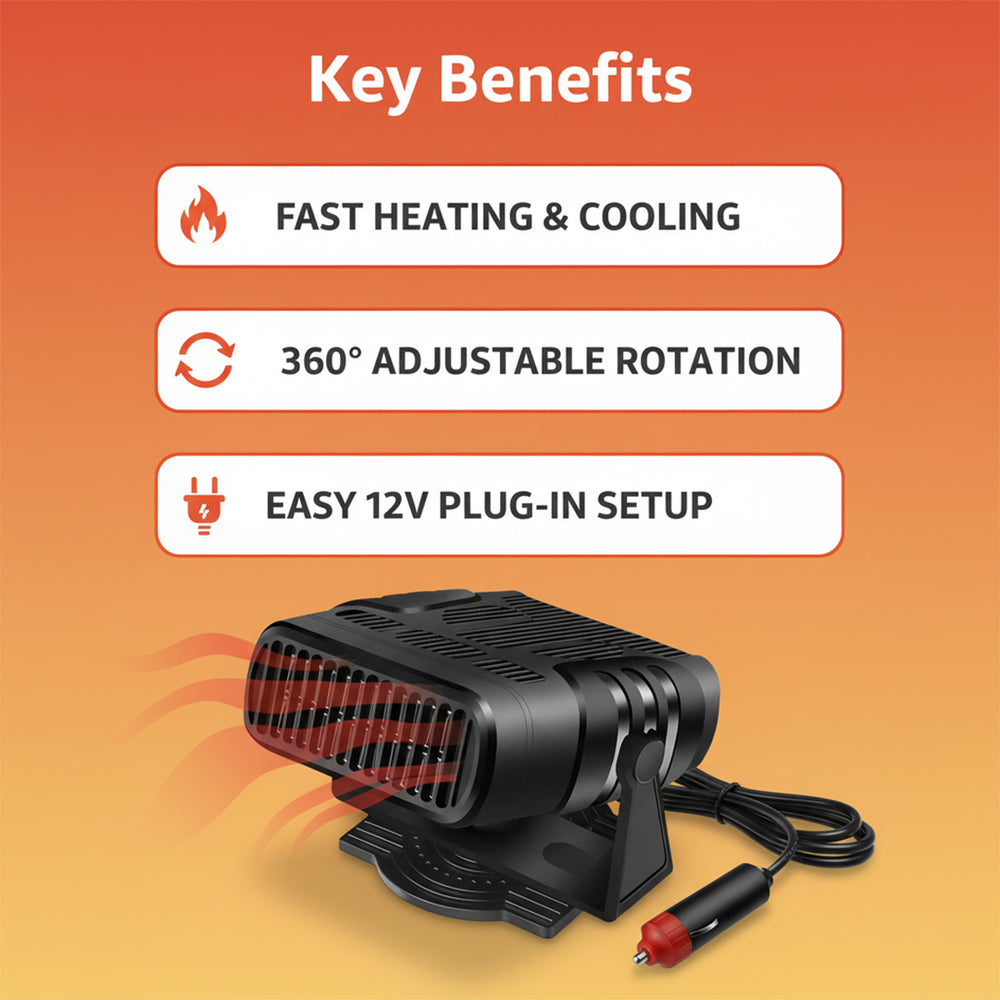 12V Car Heater - Portable Fan - 360° Rotation