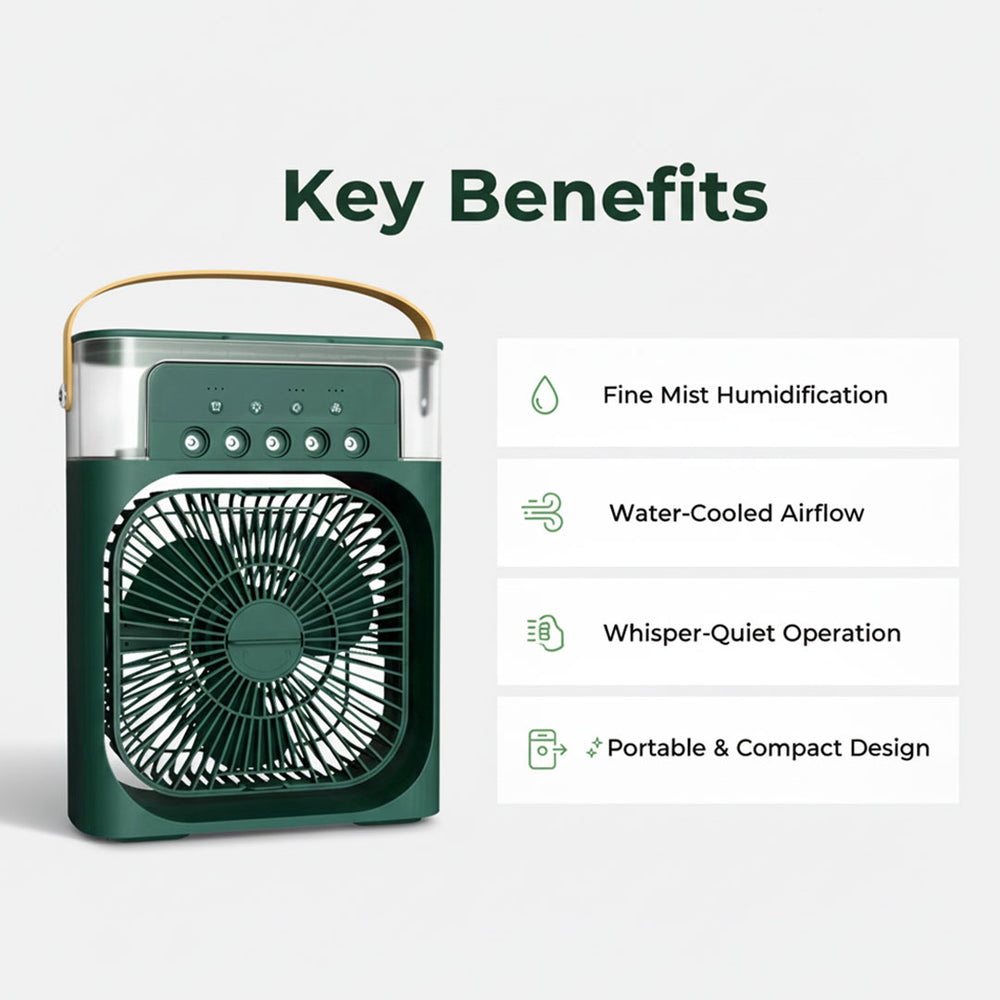 Mini Air Cooler - Spray Humidifier - Silent Fan