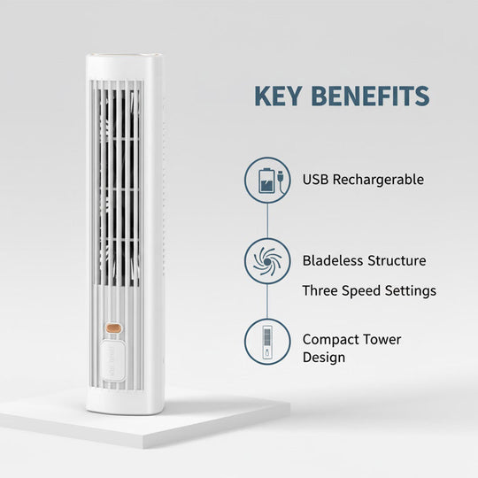 Portable Tower Fan - USB Rechargeable - Bladeless Design