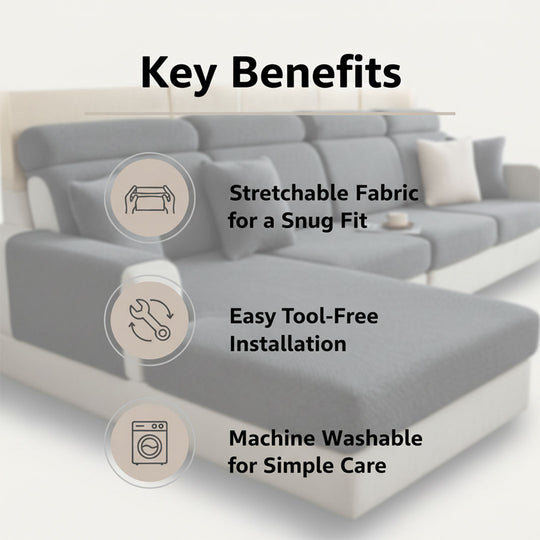 Sectional Sofa Cover - Stretchable Fabric - Installation Instructions Included