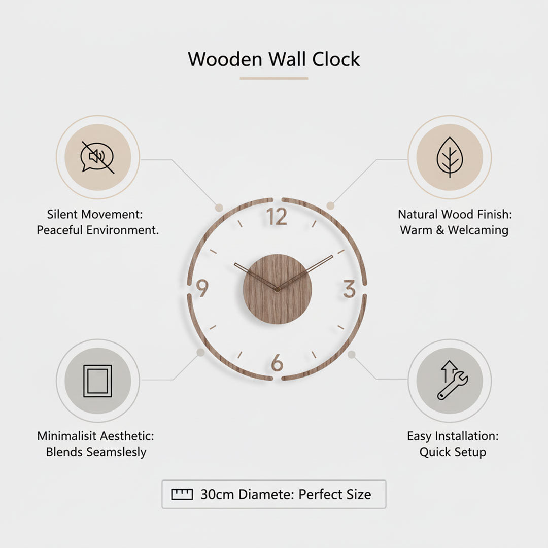 Wooden Wall Clock - Minimalist Design - Silent Movement
