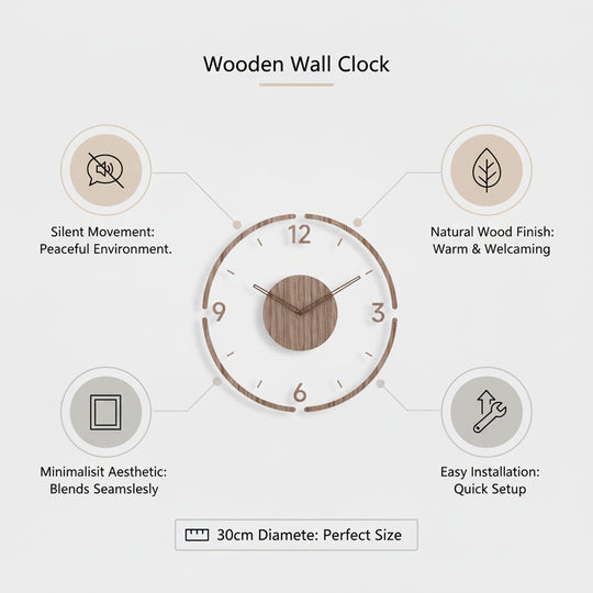Wooden Wall Clock - Minimalist Design - Silent Movement