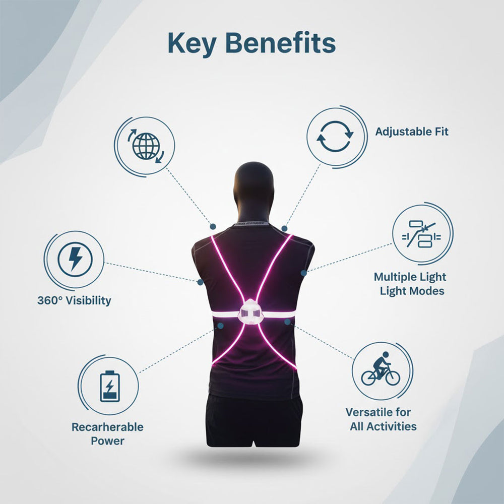 LED Safety Vest - Reflective Light - Adjustable Strap