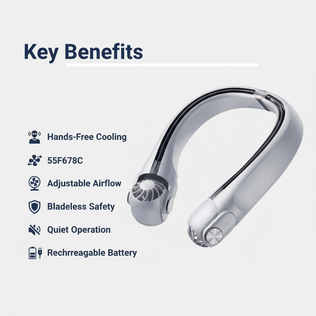 Neck Fan - Wearable Design - Rechargeable Cooling