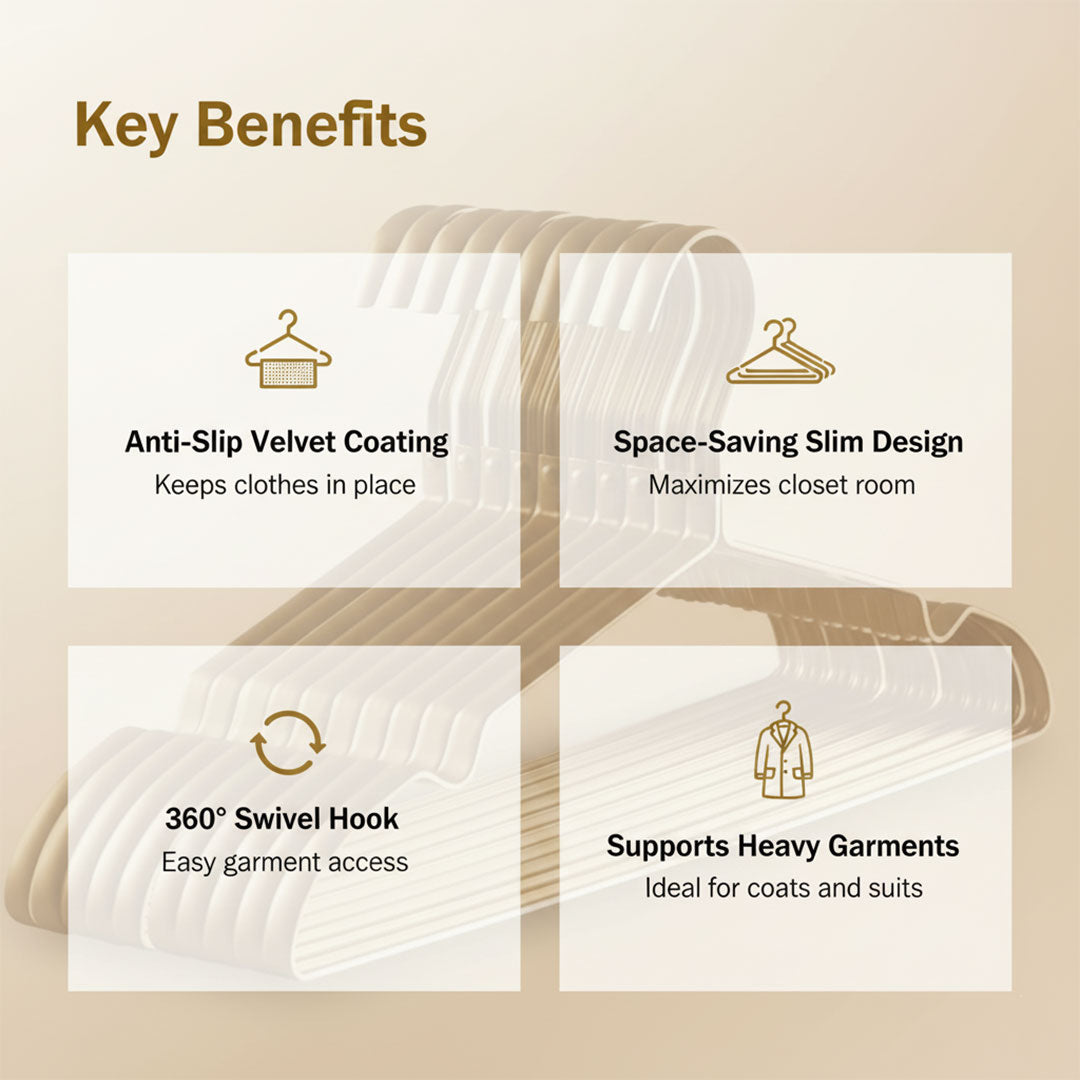 Anti-Slip Clothes Hangers - Velvet Coating - Gold and Silver Finish