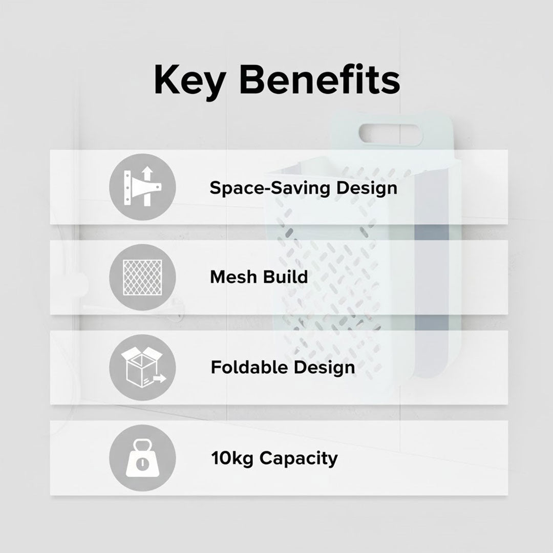 Wall-Mounted Laundry Basket - Foldable Design - Mesh Build