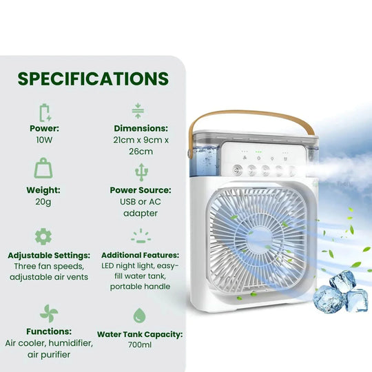 3-in-1 Air Cooler - Humidifier - Adjustable Fan