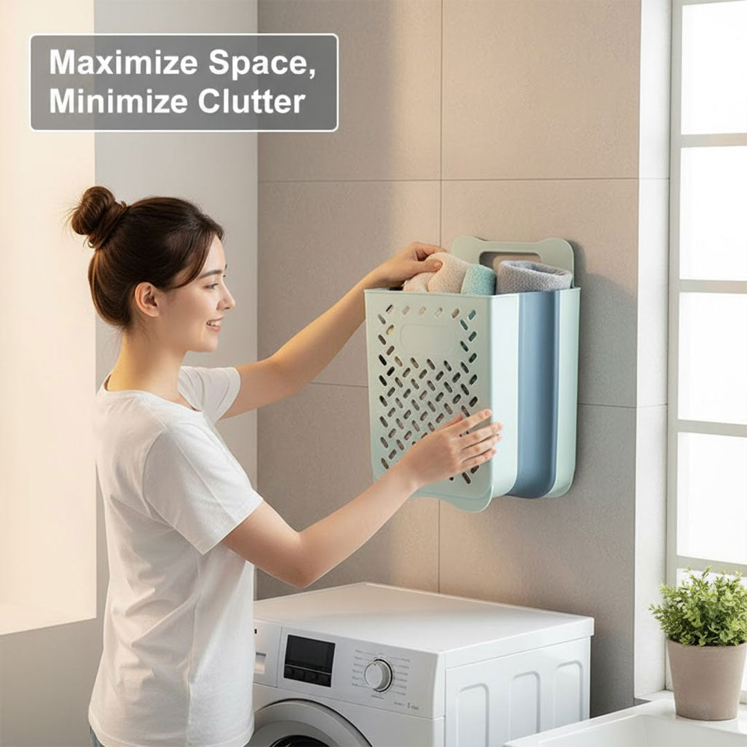 Wall-Mounted Laundry Basket - Foldable Design - Mesh Build