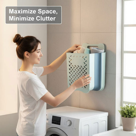 Wall-Mounted Laundry Basket - Foldable Design - Mesh Build