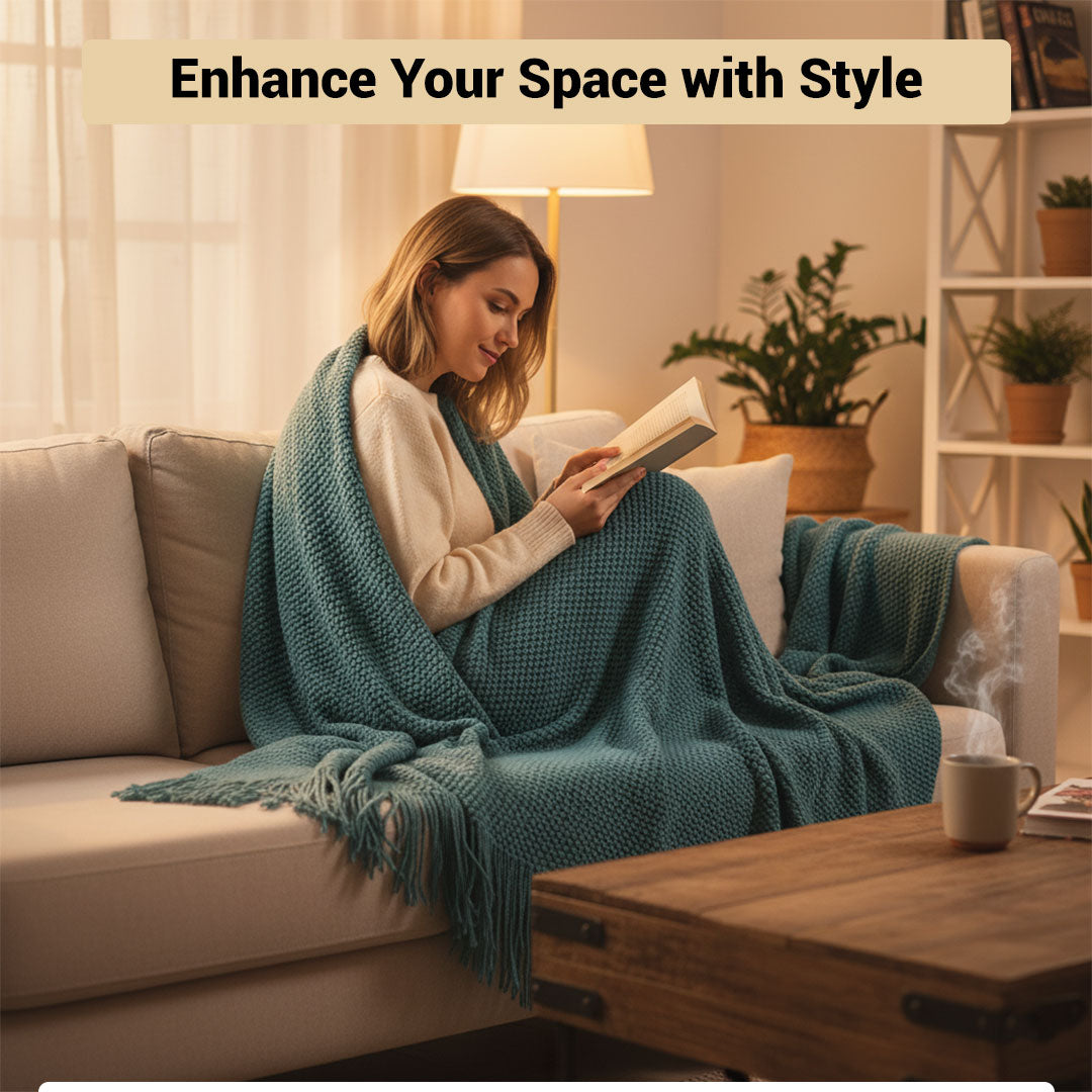 Merino-Style Blanket - Tassels - Acrylic Fabric