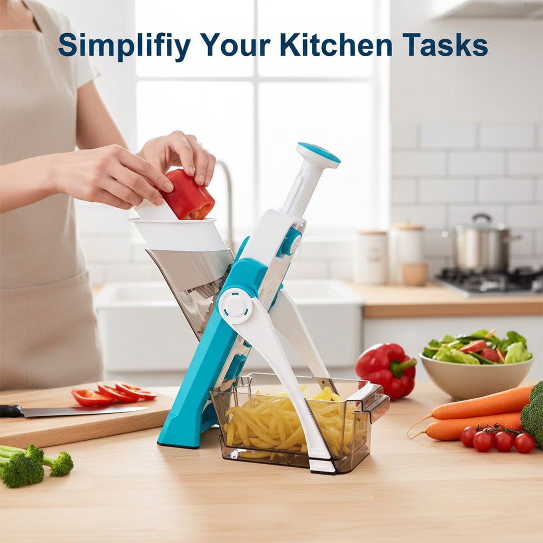 Vegetable Slicer - Interchangeable Blades - Safety Design