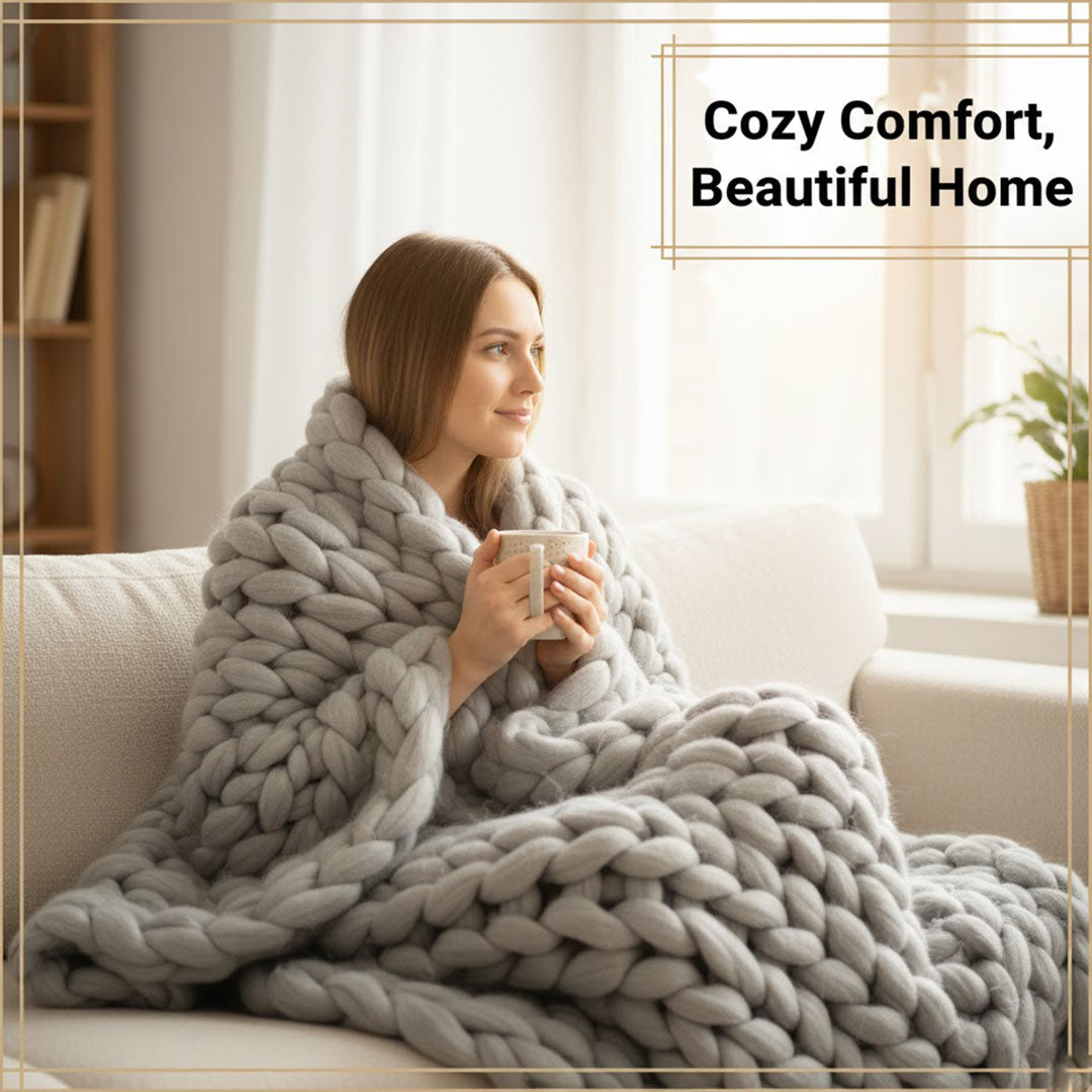 Chunky Knit Blanket - Soft Material - Decorative Design
