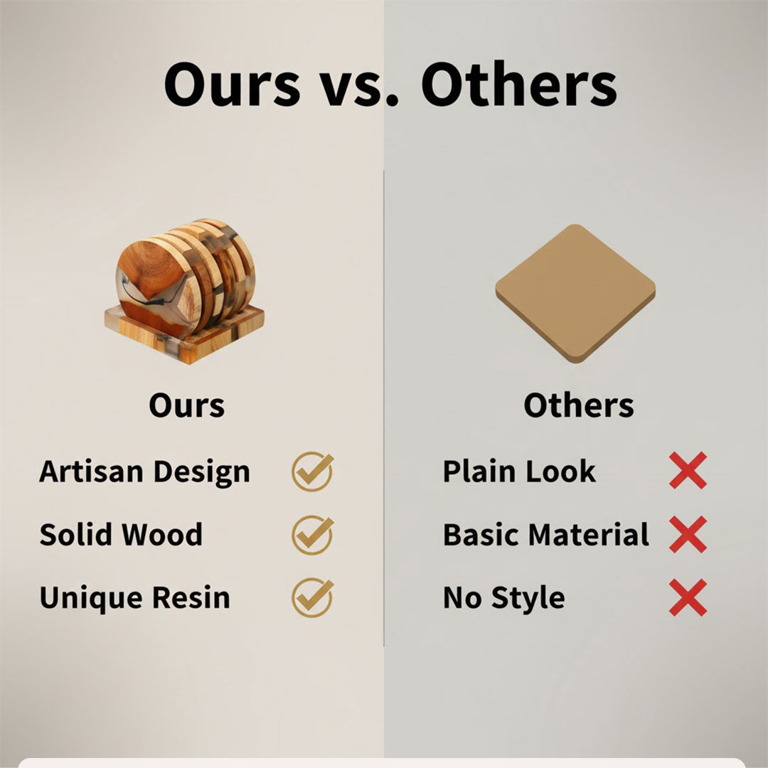 Wood Coasters Set - Japanese Design - Resin Accents